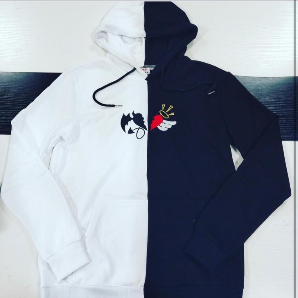 ISO split colour Demons n angels hoodies size Large/XL